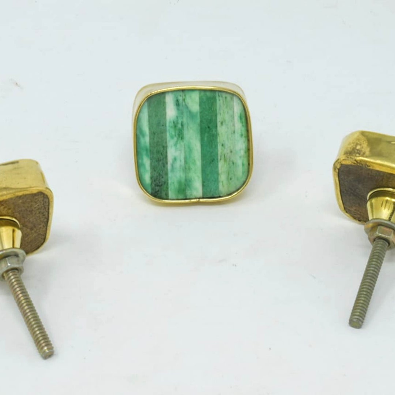 Wooden Resin and Brass Square Green Color Cabinet Drawer Pulls, Drawer Knobs, Cabinet Knobs and Pulls(SET OF 10)